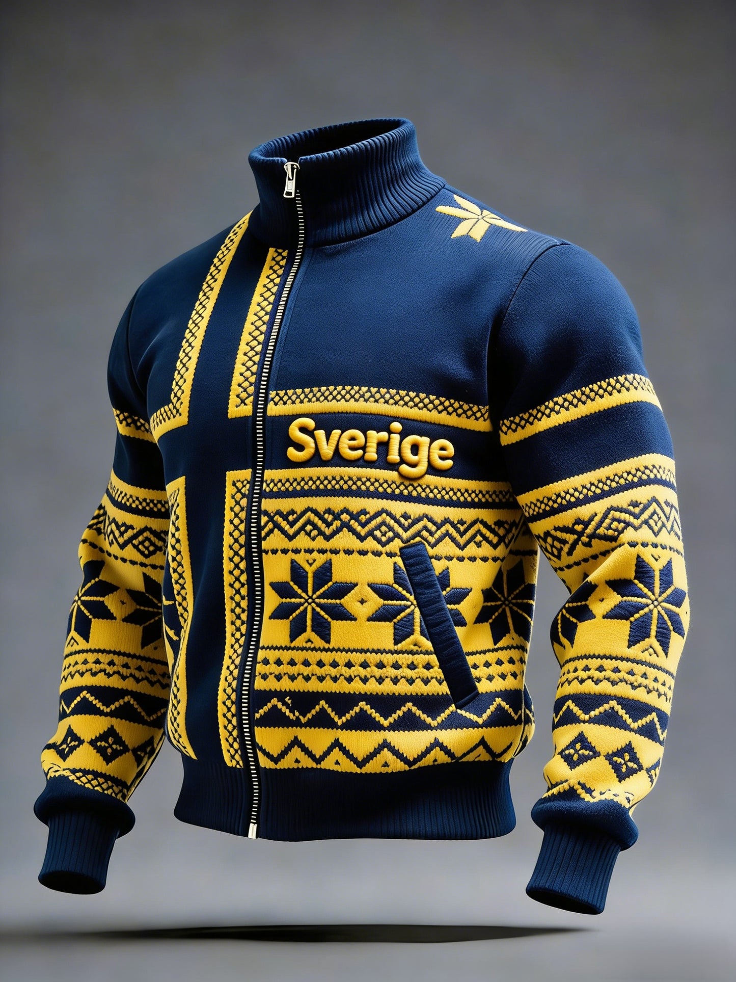 Retro viking svensk flaggmärke avslappnad sportig jacka med ståkrage