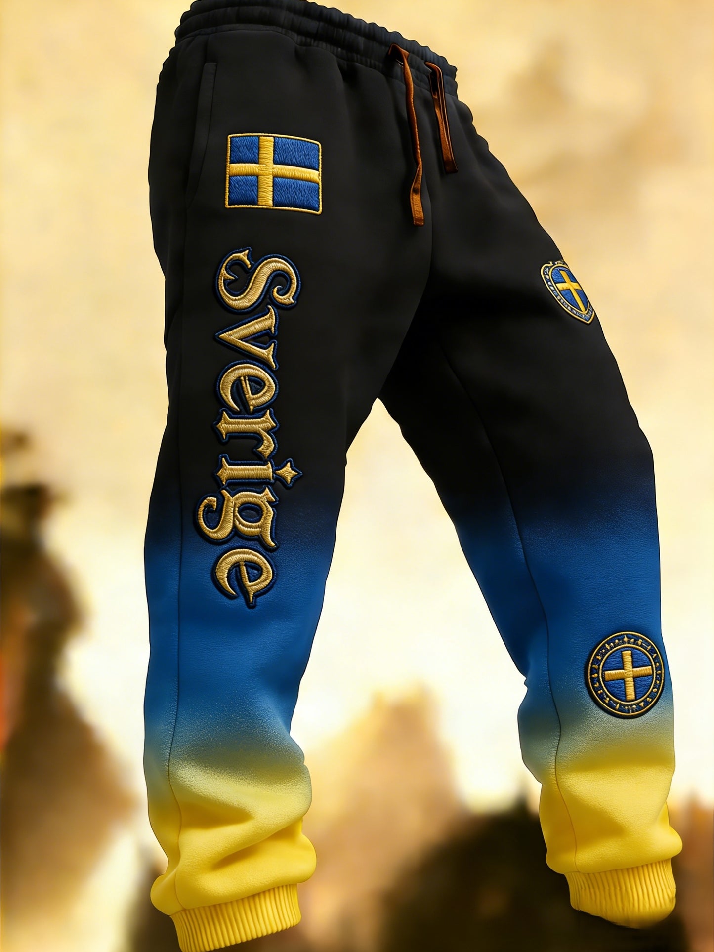 Mäns Retro Viking Svenska flaggbricka Casual Byxor