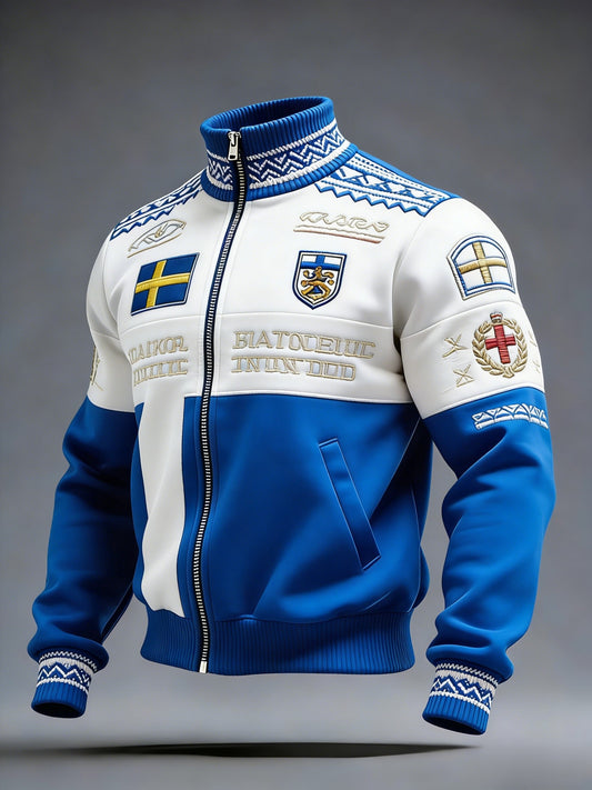 Retro Viking Svensk flaggbricka Casual Sporty Stand Collar Jacka