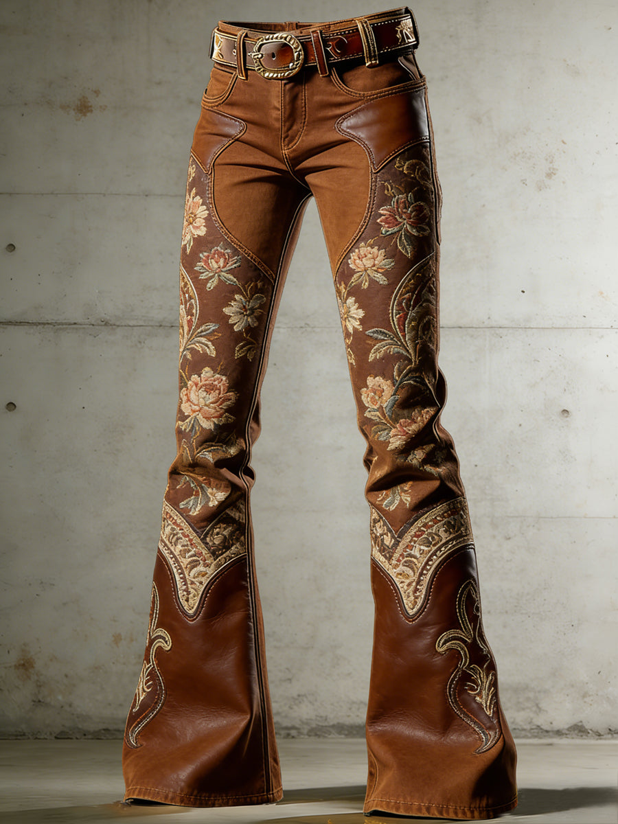Kvinnors västra blommor konst Skriv ut flasade byxor
