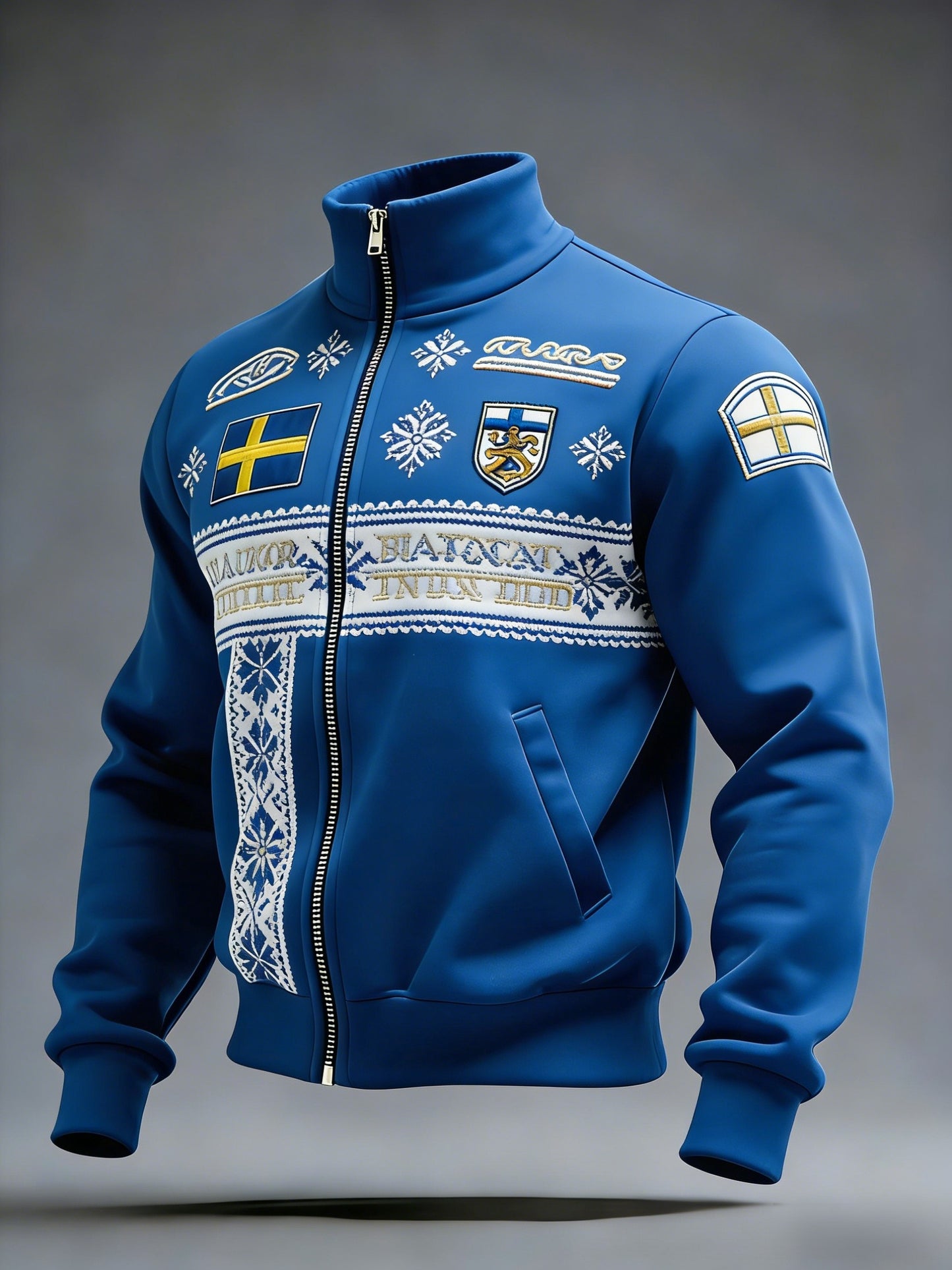 Retro Viking Svensk flaggbricka Casual Sporty Stand Collar Jacka