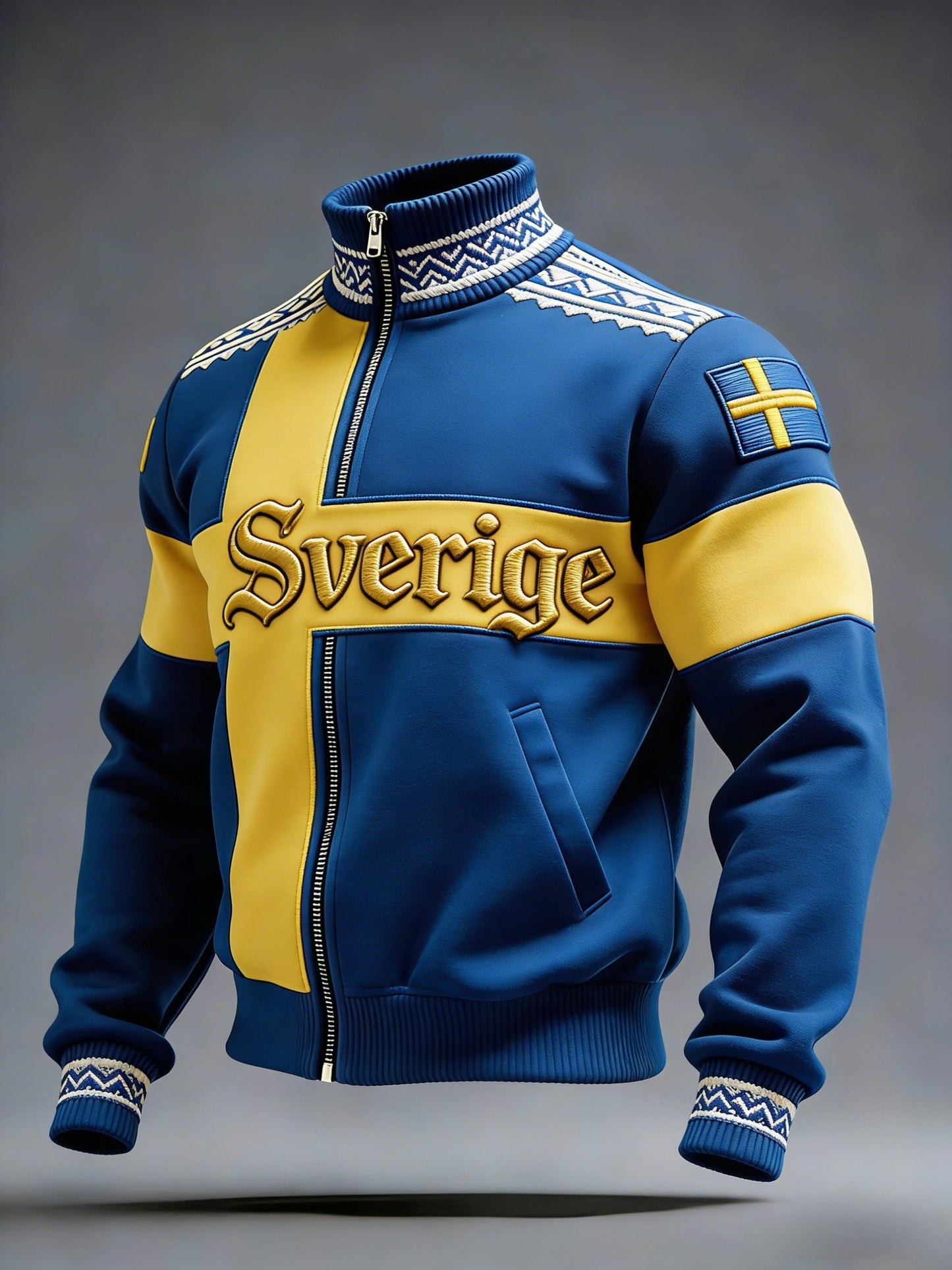 Retro viking svensk flaggmärke avslappnad sportig jacka med ståkrage
