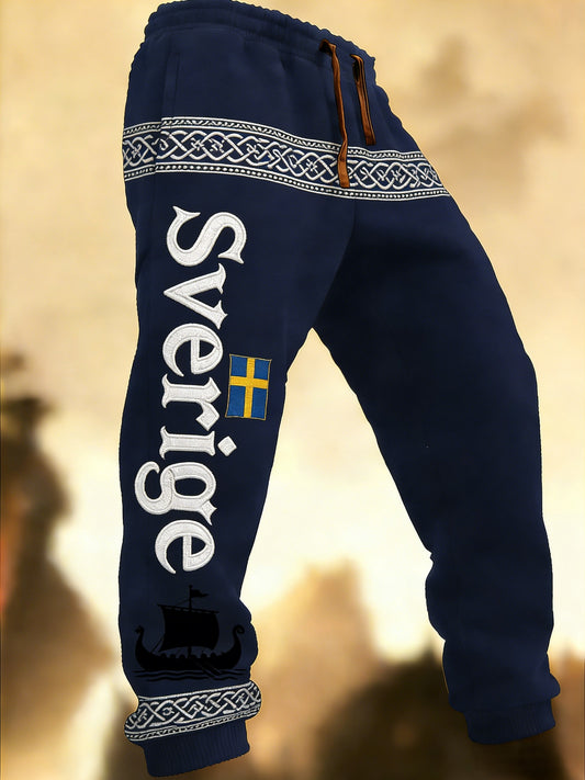 Mäns Retro Viking Svenska flaggbricka Casual Byxor