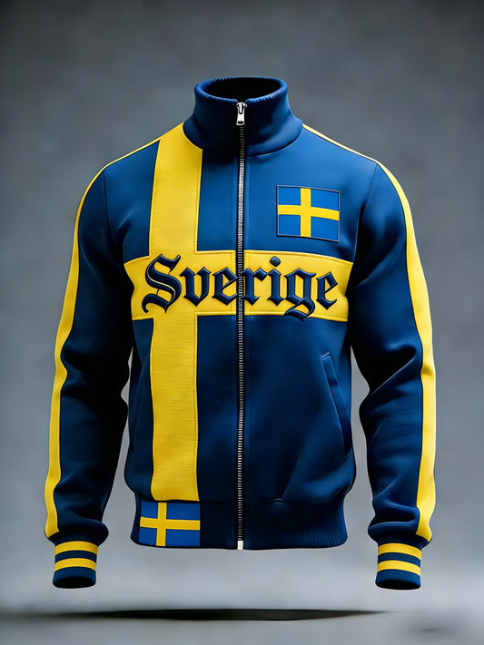 Retro viking svensk flaggmärke avslappnad sportig jacka med ståkrage