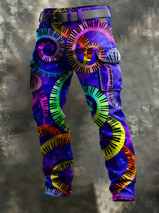 Herrar Retro Semester Affär Musik Konst Tryck Avslappnad Arbetsoverall Bredbenad Kostymkjol