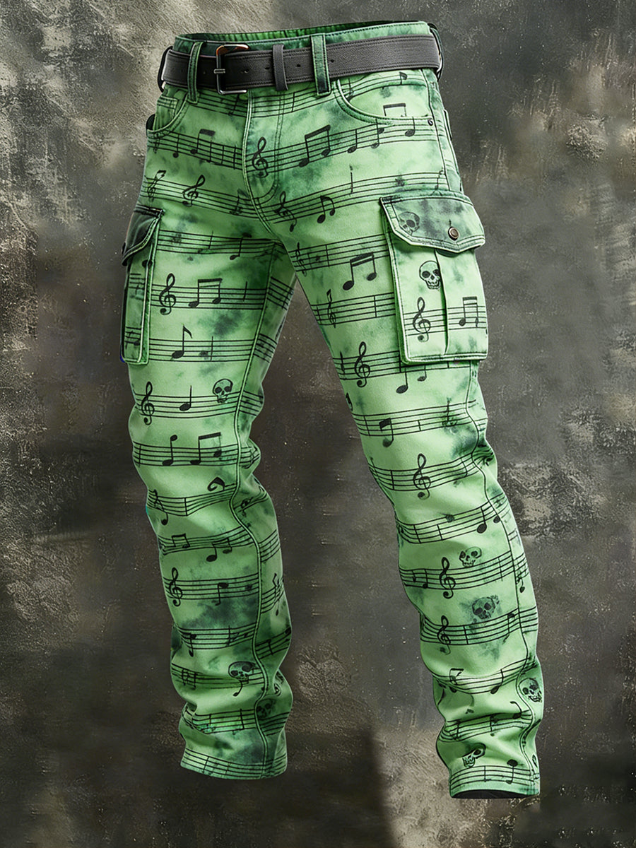 Mäns Retro Vacation Business Music Art Print Casual Workwear Byxor