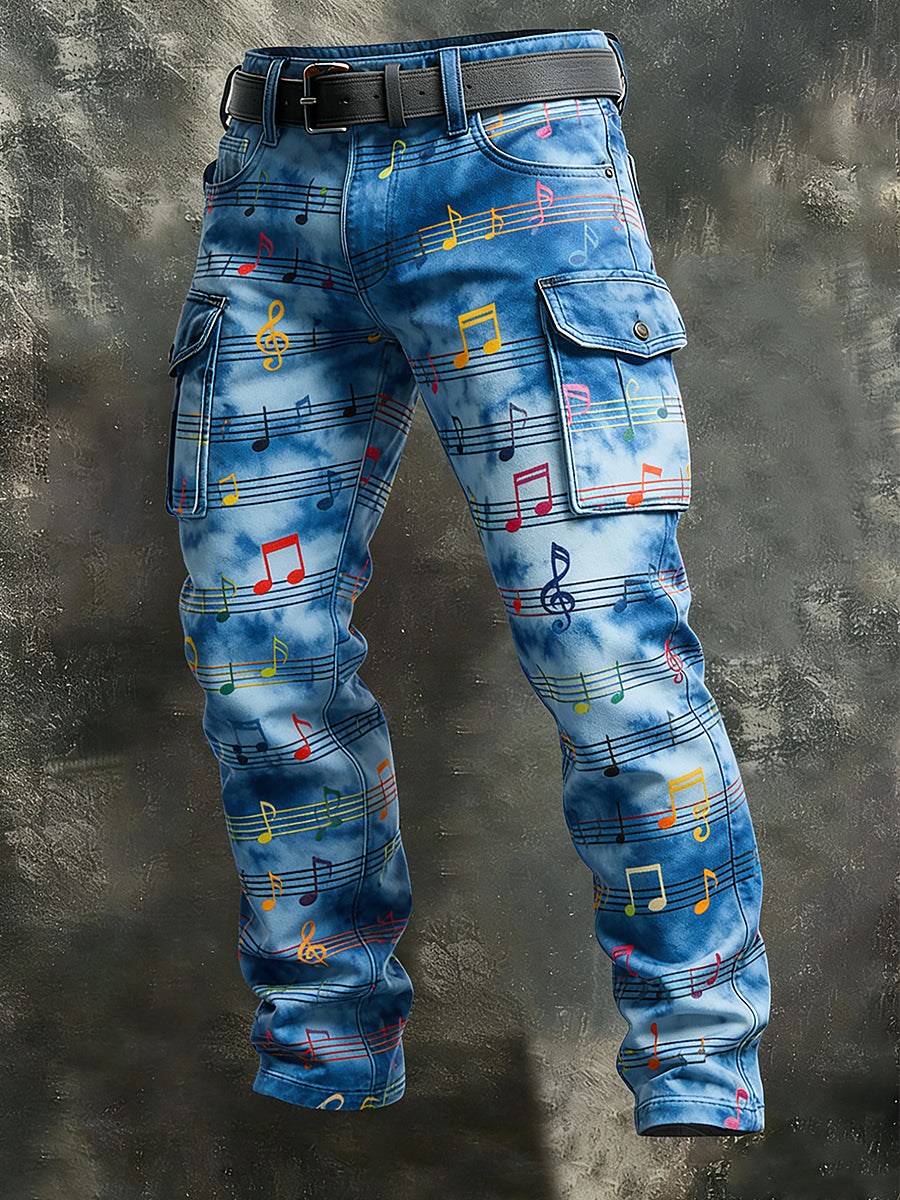 Mäns Retro Vacation Business Music Art Print Casual Workwear Byxor
