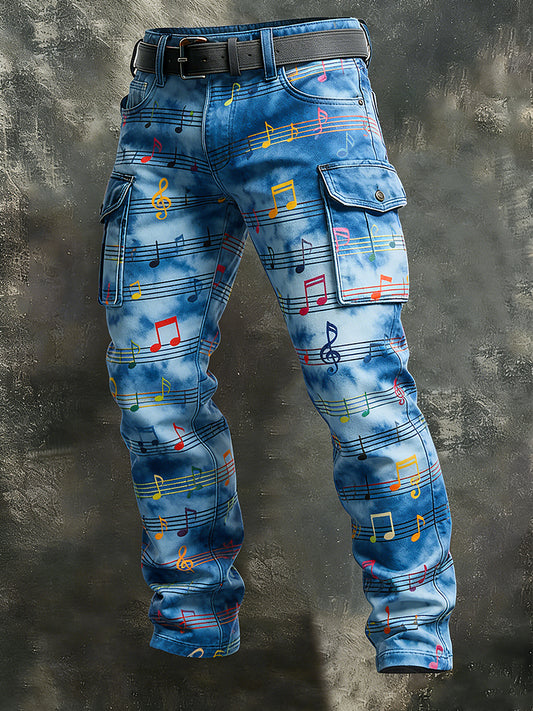 Mäns Retro Vacation Business Music Art Print Casual Workwear Byxor