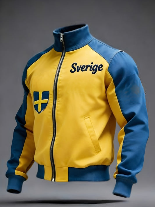 Retro Viking Svensk flaggbricka Casual Sporty Stand Collar Jacka