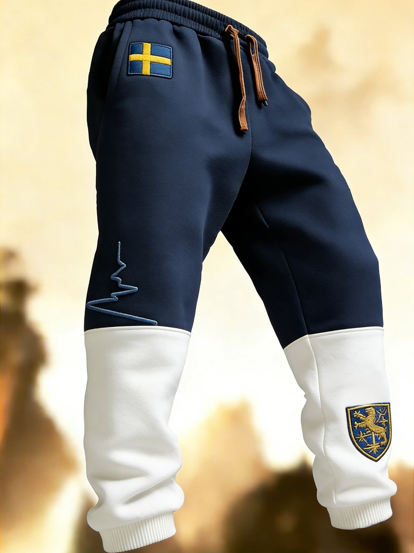 Mäns Retro Viking Svenska flaggbricka Casual Byxor