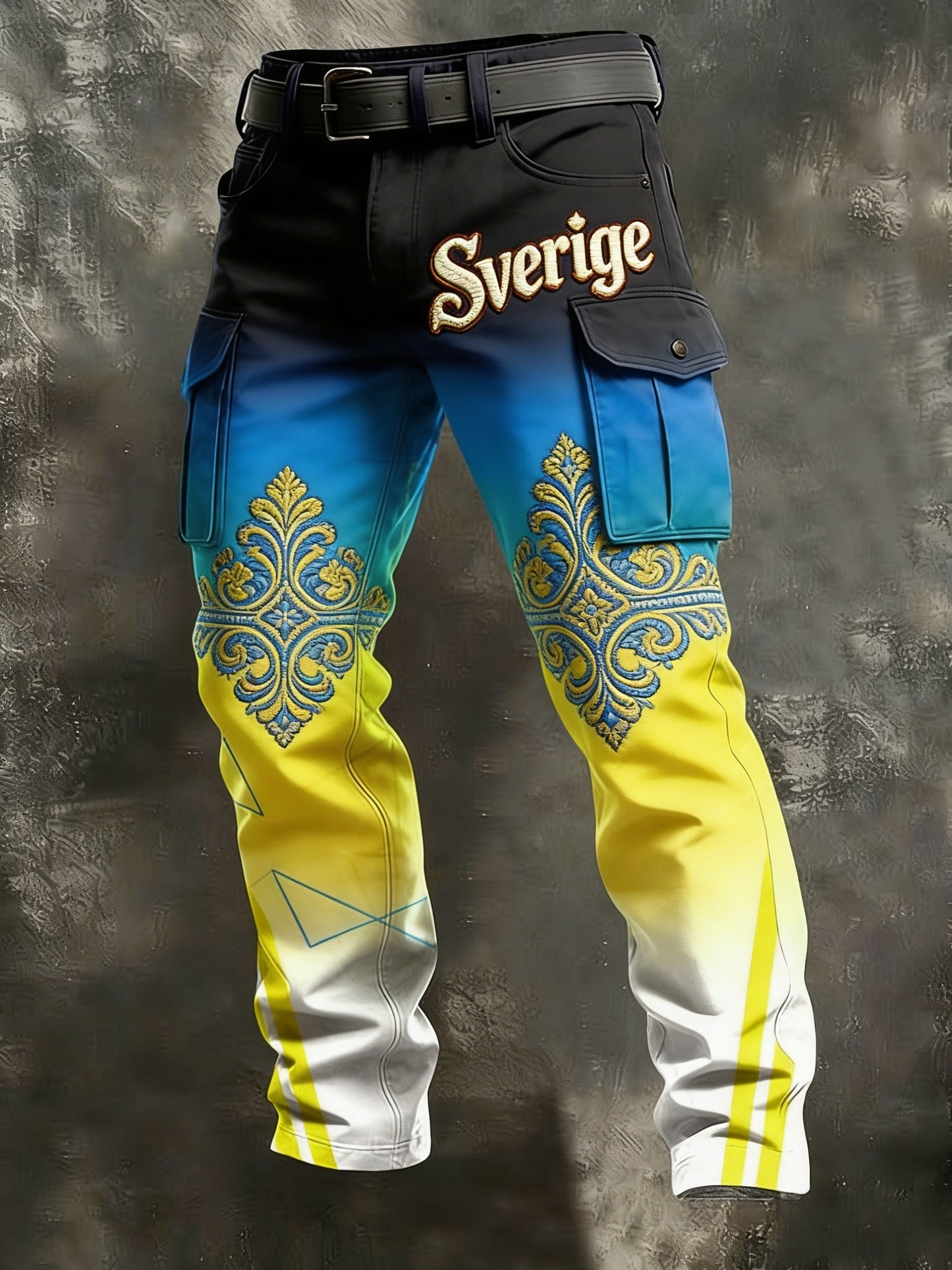 Mäns Retro Viking Svenska flaggmärke Business Style Casual Work Byxor