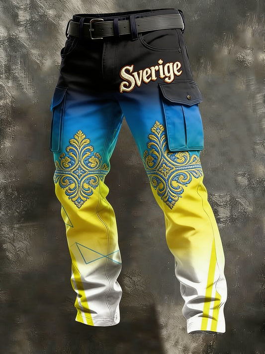 Mäns Retro Viking Svenska flaggmärke Business Style Casual Work Byxor