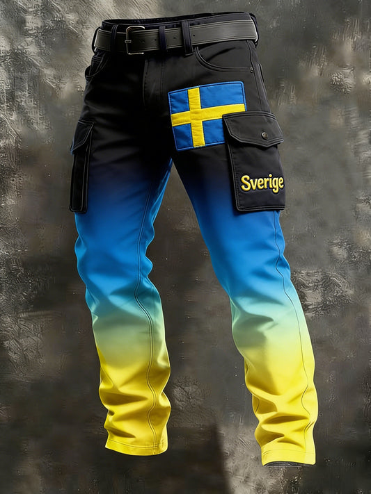 Mäns Retro Viking Svenska flaggmärke Business Style Casual Work Byxor