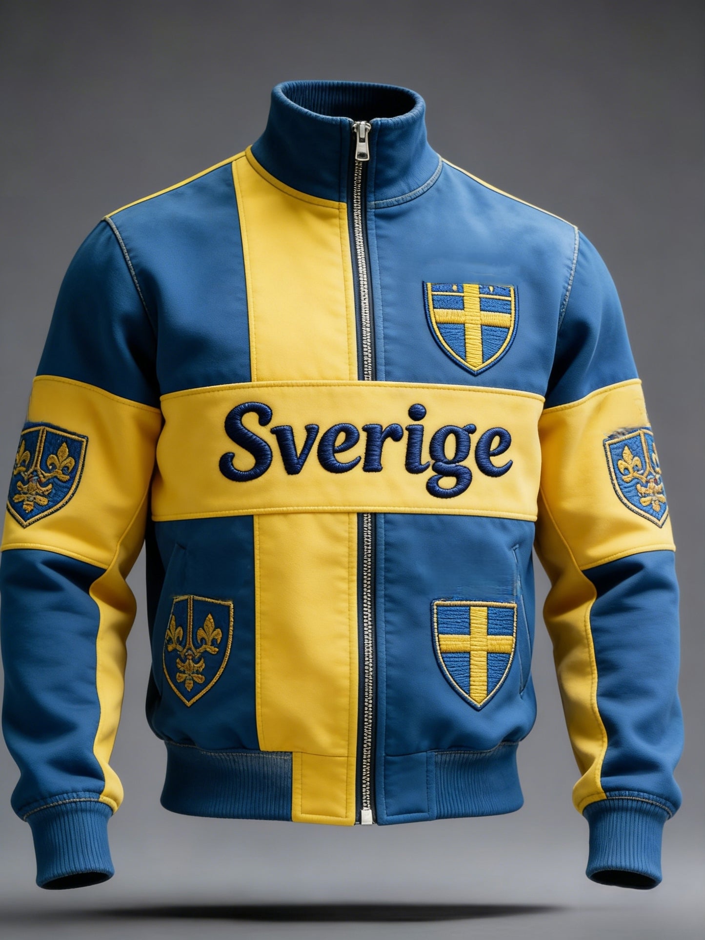 Retro Viking Svensk flaggbricka Casual Sporty Stand Collar Jacka