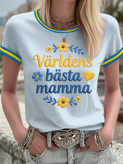 Damer Svensk Morsdag Tryckt T-shirt