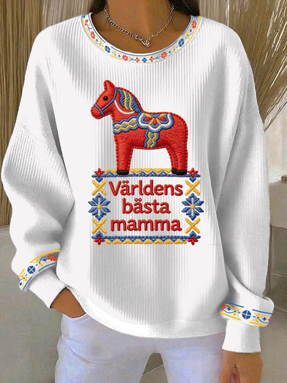 Kvinnors svenska morsdag Print Casual Sweatshirt