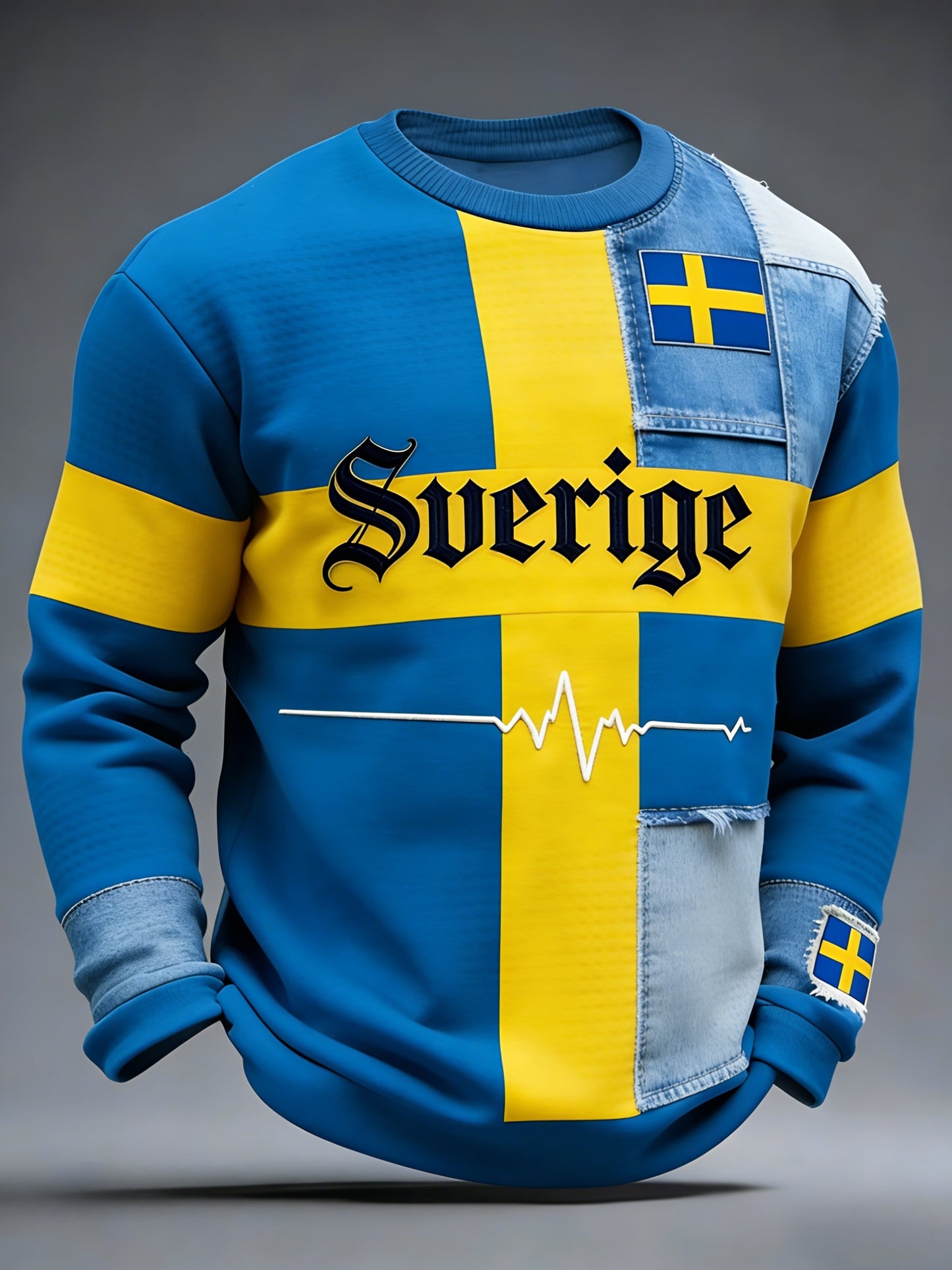 Retro Viking Svenska Flaggbricka Casual Långärms sweatshirt