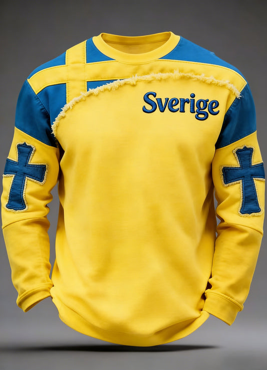Retro vikingasvensk flaggmärke avslappnad långärmad sweatshirt
