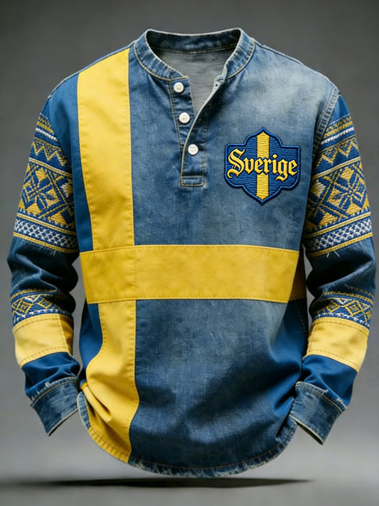 Retro vikingasvensk flaggmärke avslappnad långärmad sweatshirt