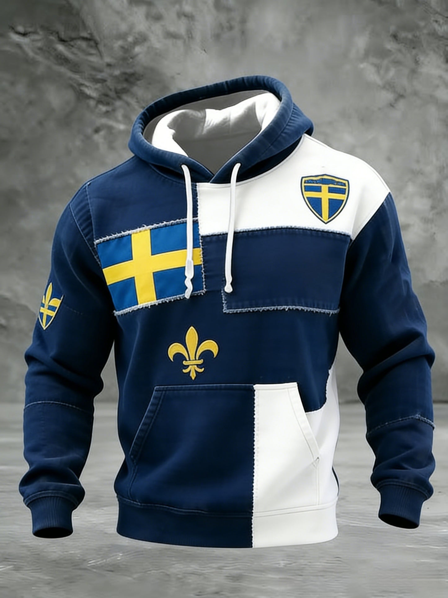 Retro viking svensk flagga märke avslappnad långärmad tröja med huva