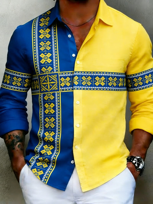 Retro Viking Svenska Flaggbricka Casual Långa ärmskjort