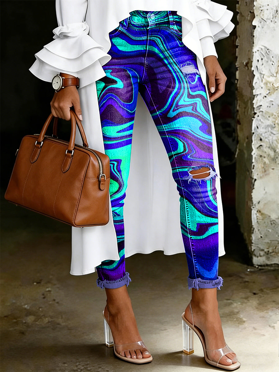 Kvinnors konstnärliga blomster Print Jeans