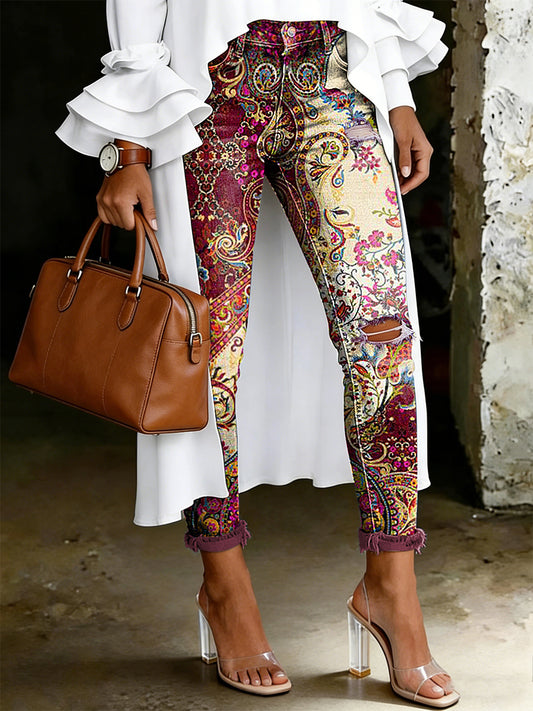 Kvinnors konstnärliga blomster Print Jeans