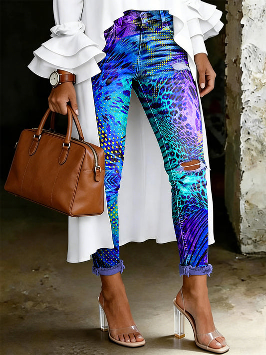 Kvinnors konstnärliga blomster Print Jeans