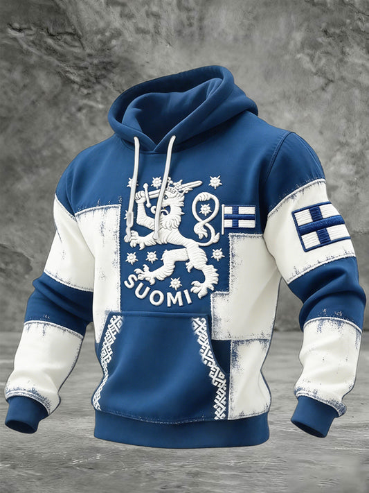Miesten suomalainen lippu Retro Patchwork Tulosta vapaa huppupaikka
