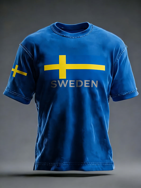 Retro viking svensk flagga märke avslappnad kortärmad t-shirt
