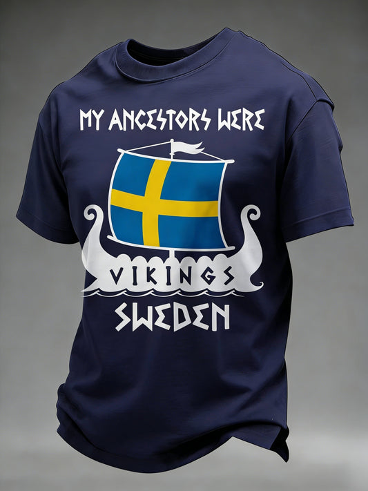 Herrretro vikingasvensk flaggmärke avslappnad t-shirt med korta ärmarna