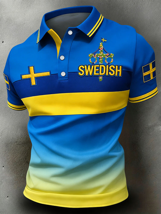 Retro svensk midsommarrandig avslappnad polotröja