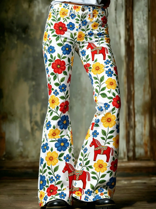 Damer Svensk midsommarfest minnesartprint byxor