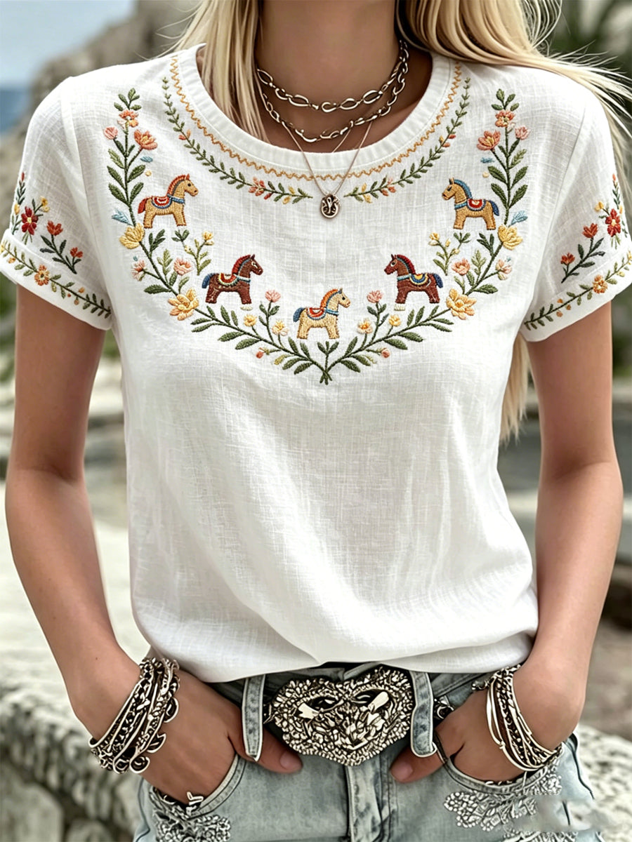 Damsommarblomsterprint avslappnad t-shirt
