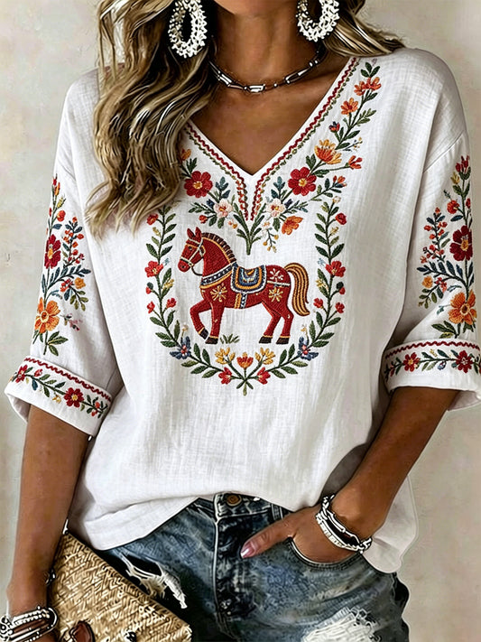 Damsommarblomsterprint avslappnad t-shirt