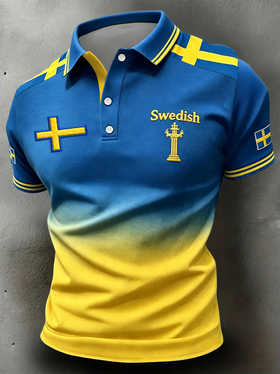 Retro svensk midsommargradient lapptäcksartikelpolotröja