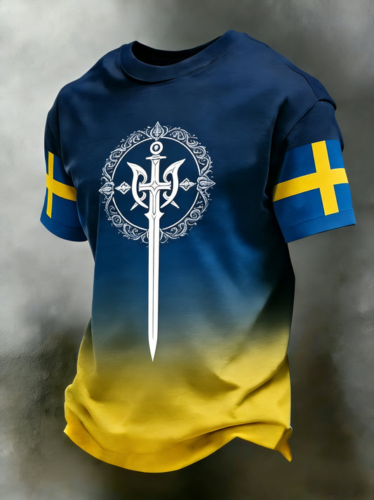Retro Viking Svensk flaggbricka Casual Sporty Short-Shirts