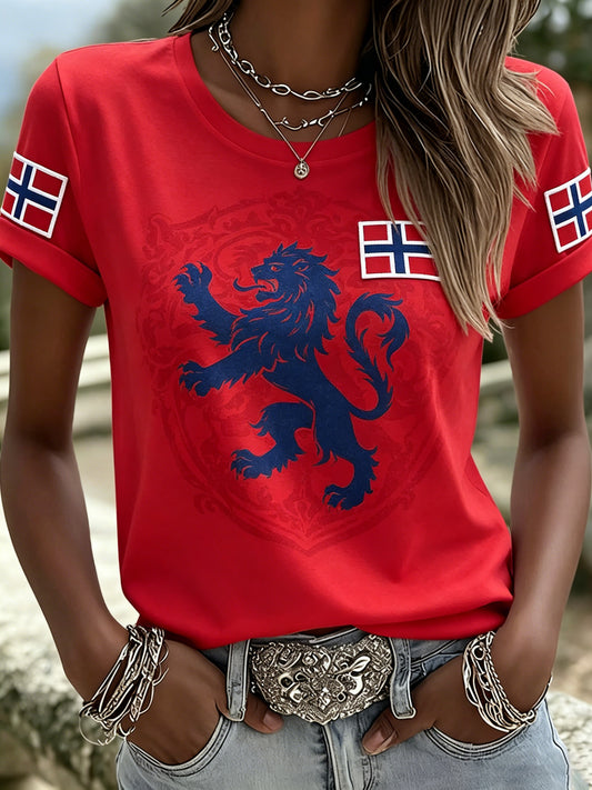 Damens kunst utskrift T-shirt for oppmuntring på en norsk fotballkamp.