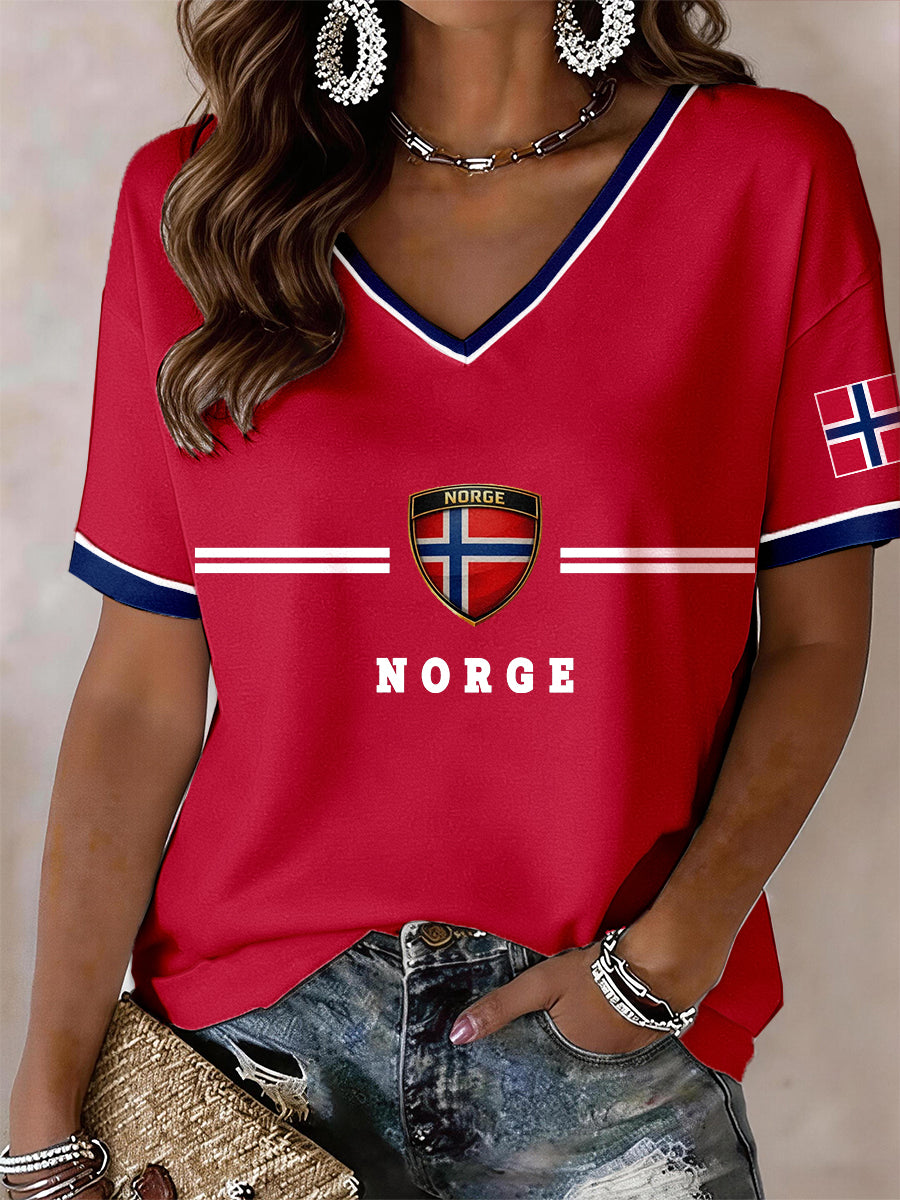 Dame-T-skjorte med V-utringning, norsk design