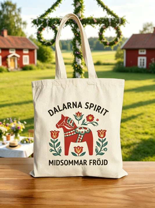 Retro svensk midsommarfolkblommig canvasväska
