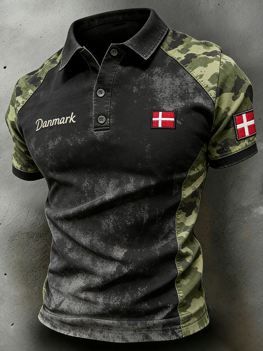 Mænds slidt camouflageprint-polostrømme