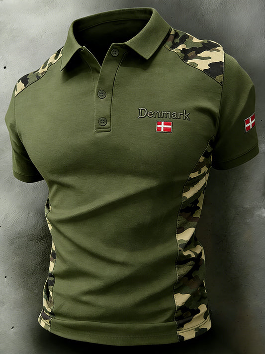 Mænds camouflage broderet print polo-T-shirt
