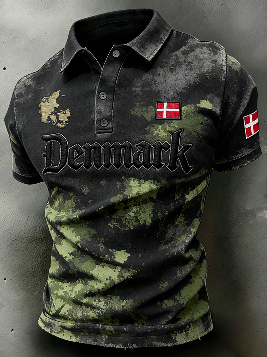 Mænds slidt camouflageprint-polostrømme