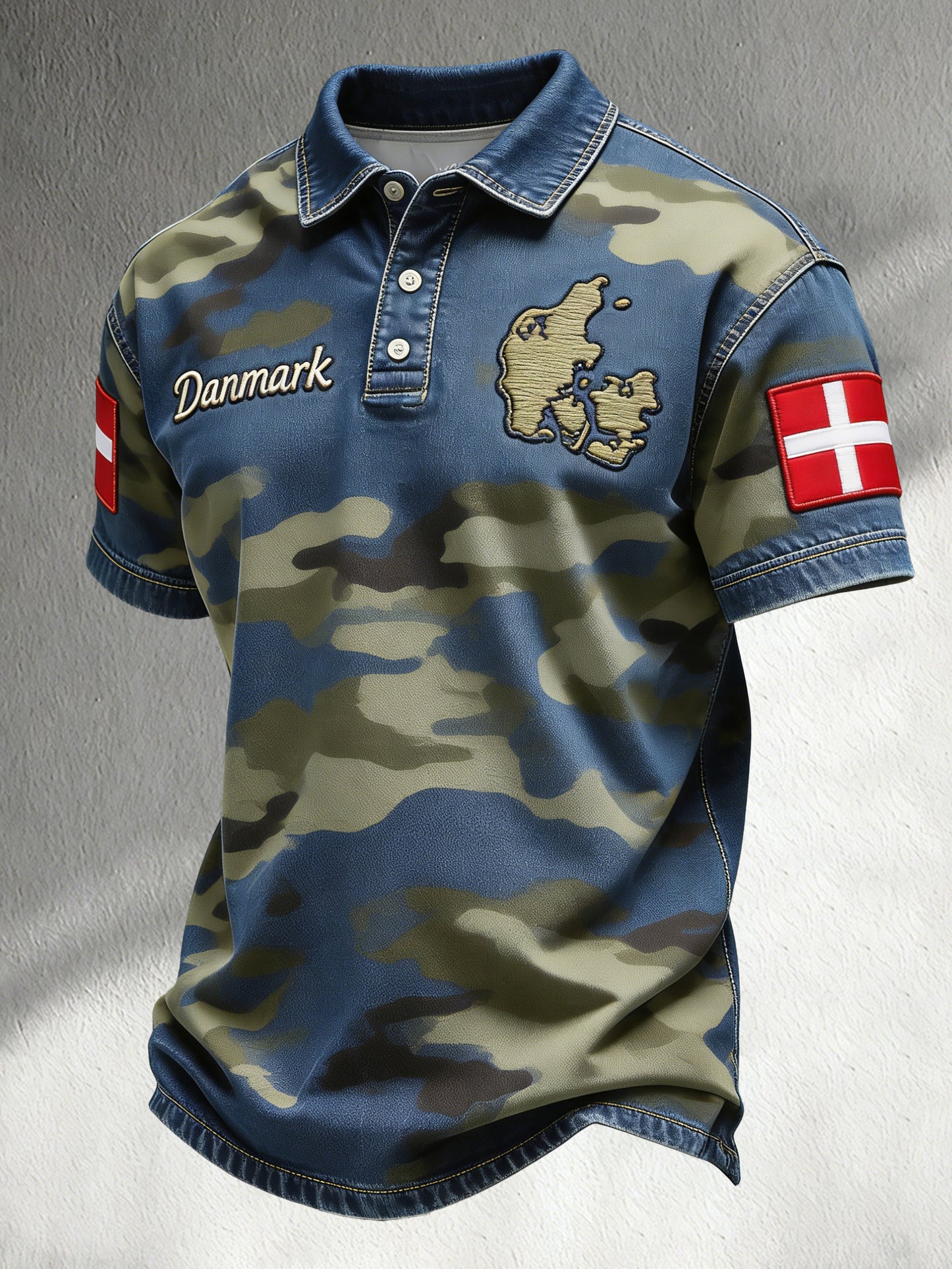 Mænds dansk camouflage kunsttryk paneler polo