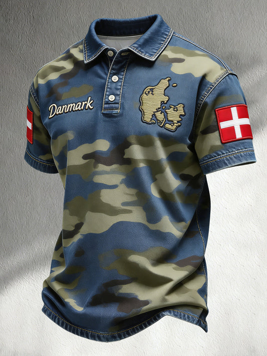 Mænds dansk camouflage kunsttryk paneler polo