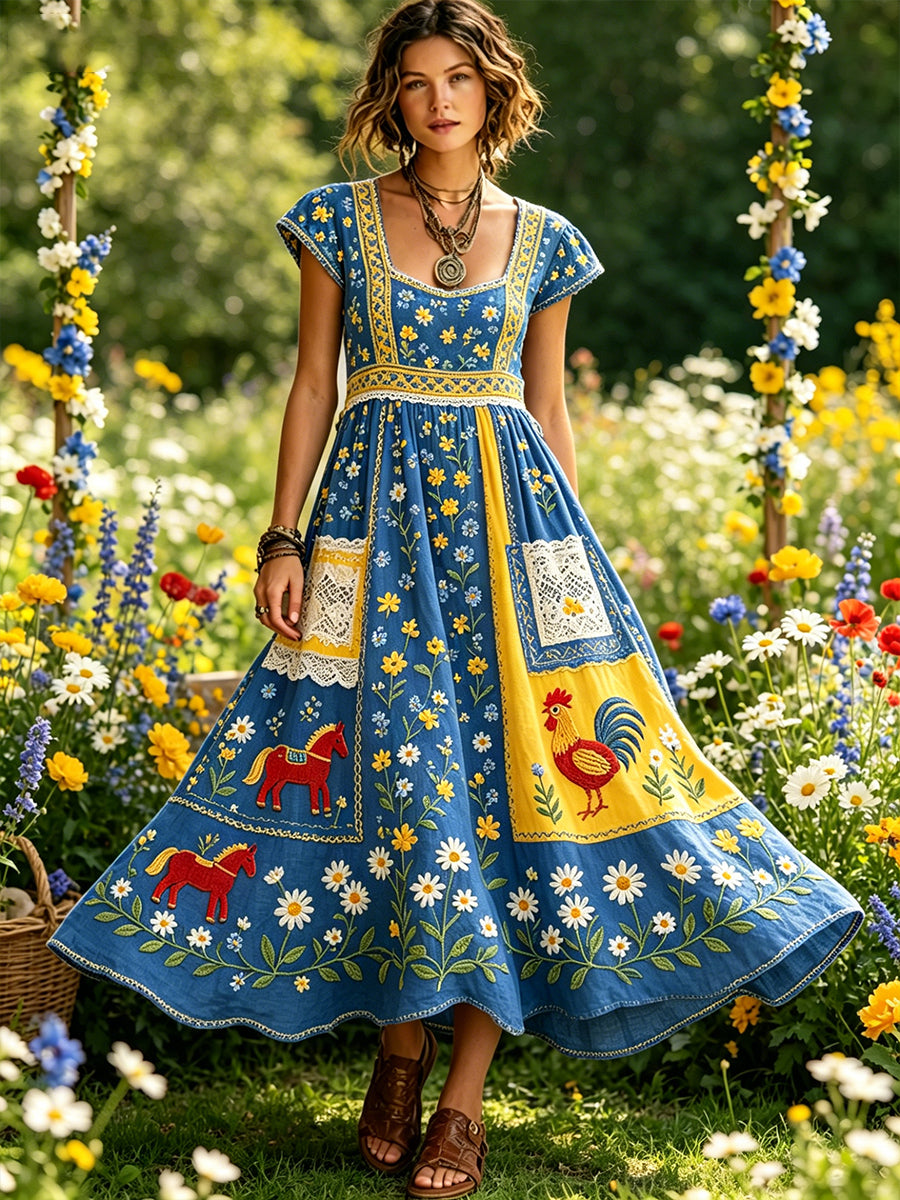 Damsommarlik klänning i lantlig stil med blommönster