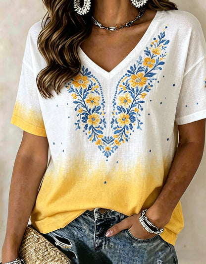 Damer Svensk midsommarfest minnesartprint T-shirt med V-ringning