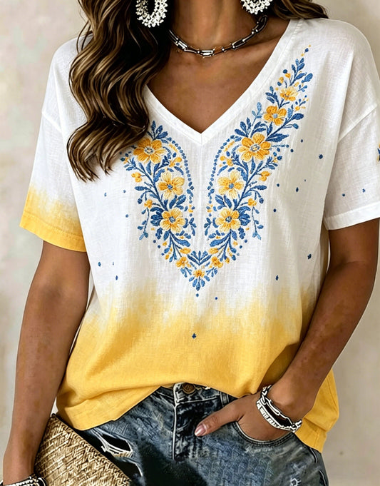 Damer Svensk midsommarfest minnesartprint T-shirt med V-ringning
