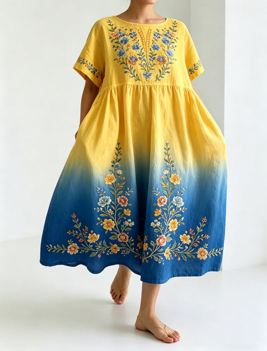 Damer Svensk midsommarfest minneskonsttryck lång klänning