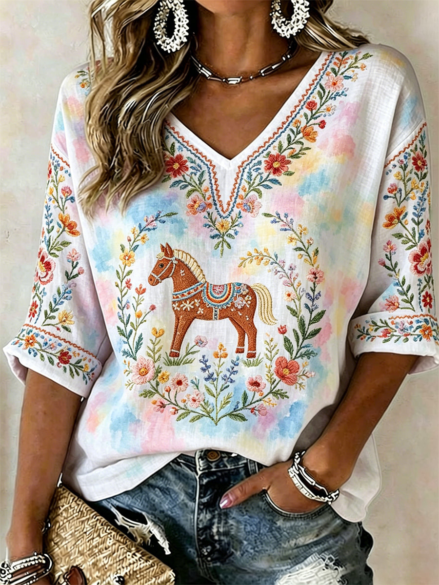 Damsommarblomsterprint avslappnad t-shirt